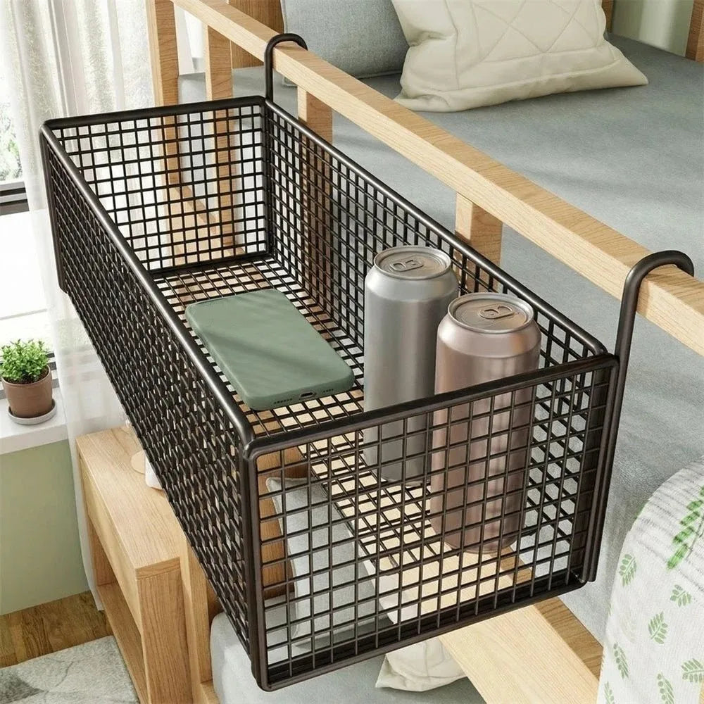 Home Storage Hollow Hanging Storage Rack Iron Holder Bedside Hanging Basket No Drill Large Capacity Space-Saving Shelf Bathroom