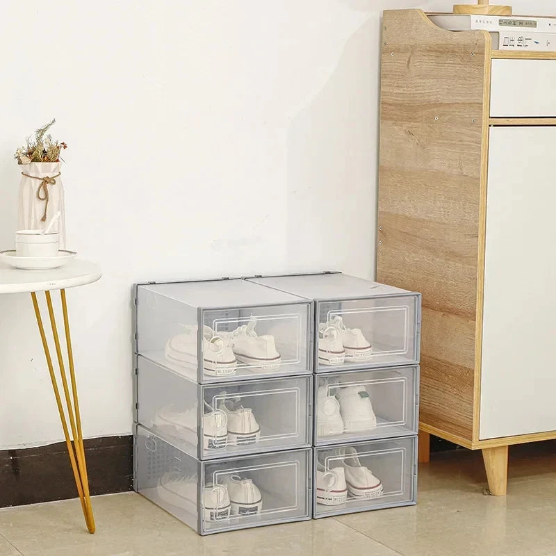 Home Household Home Storage Use 6 Pack Transparent Shoe Box Thickened Foldable Dustproof Stackable