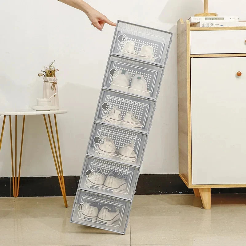 Home Household Home Storage Use 6 Pack Transparent Shoe Box Thickened Foldable Dustproof Stackable