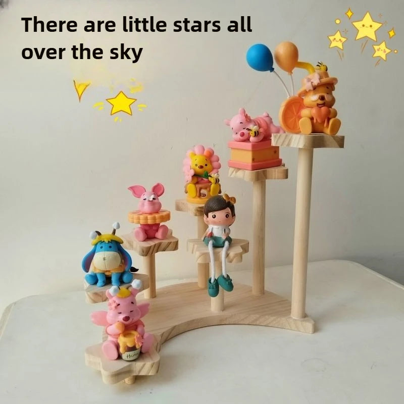 Home Storage Wood Handmade Storage Holders Desktop Doll Handmade Character Blind Box Ladder Storage Display Stand Organizer