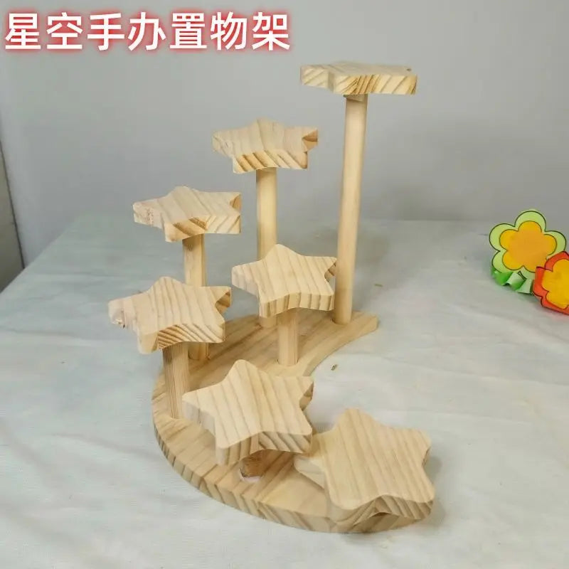 Home Storage Wood Handmade Storage Holders Desktop Doll Handmade Character Blind Box Ladder Storage Display Stand Organizer