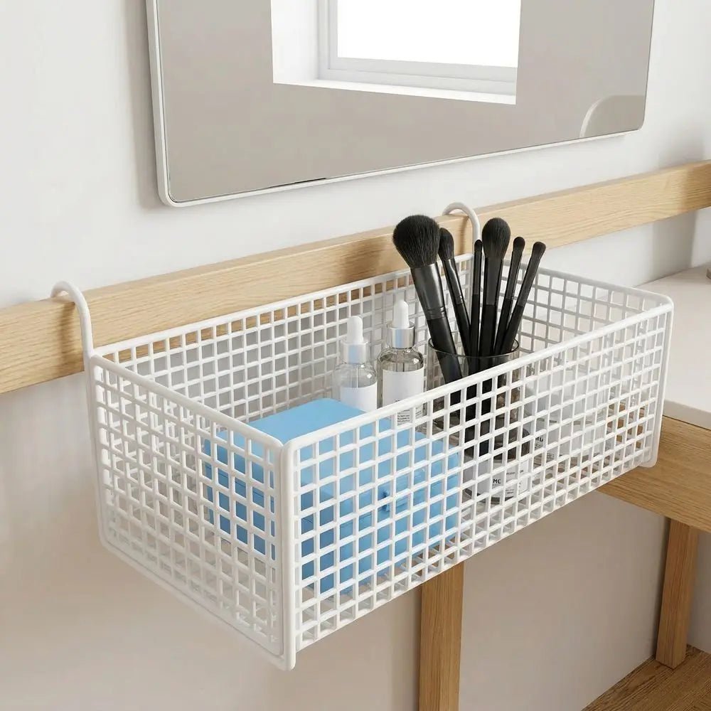 Home Storage Hollow Hanging Storage Rack Iron Holder Bedside Hanging Basket No Drill Large Capacity Space-Saving Shelf Bathroom