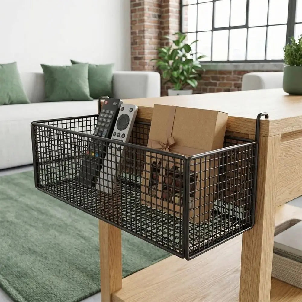 Home Storage Hollow Hanging Storage Rack Iron Holder Bedside Hanging Basket No Drill Large Capacity Space-Saving Shelf Bathroom