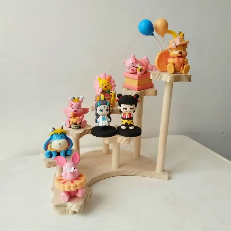 Home Storage Wood Handmade Storage Holders Desktop Doll Handmade Character Blind Box Ladder Storage Display Stand Organizer