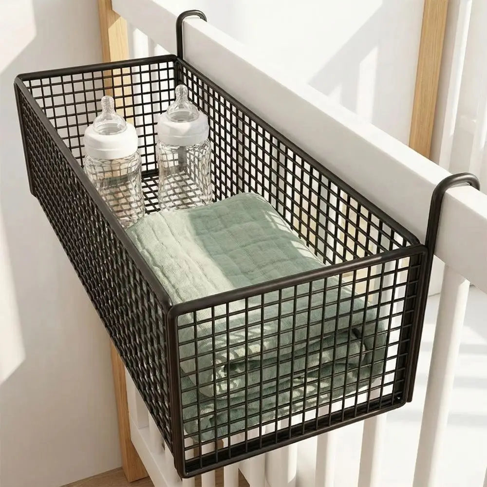 Home Storage Hollow Hanging Storage Rack Iron Holder Bedside Hanging Basket No Drill Large Capacity Space-Saving Shelf Bathroom