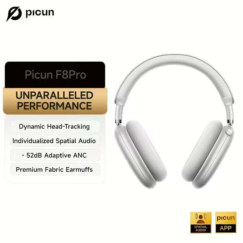 Picun Hybrid Active Noise Cancelling Headphones with Multiple Modes, Wireless Over-Ear Headphones, 140H Playtime, Head Tracking, USB-C Charge, Travel, Office